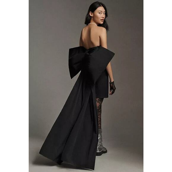 NWT ANTHROPOLOGIE Pilcro Strapless Removable Bow Mini Dress Size 0 Black 9A417 - Picture 1 of 16